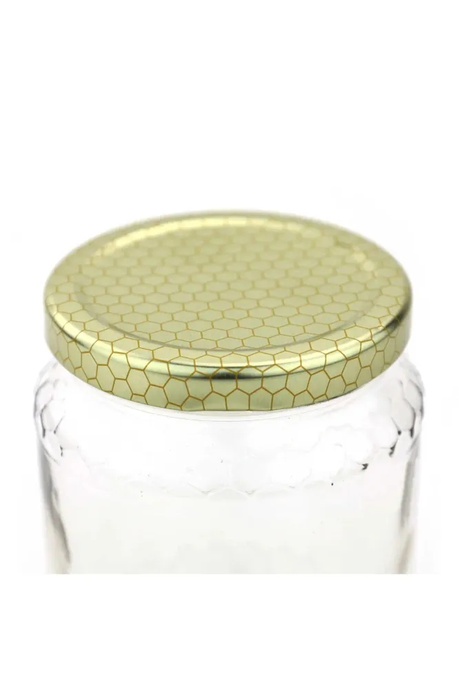 375 ml Round Honeycomb Pattern Glass Jars 24 Pack Beekeeping Gear