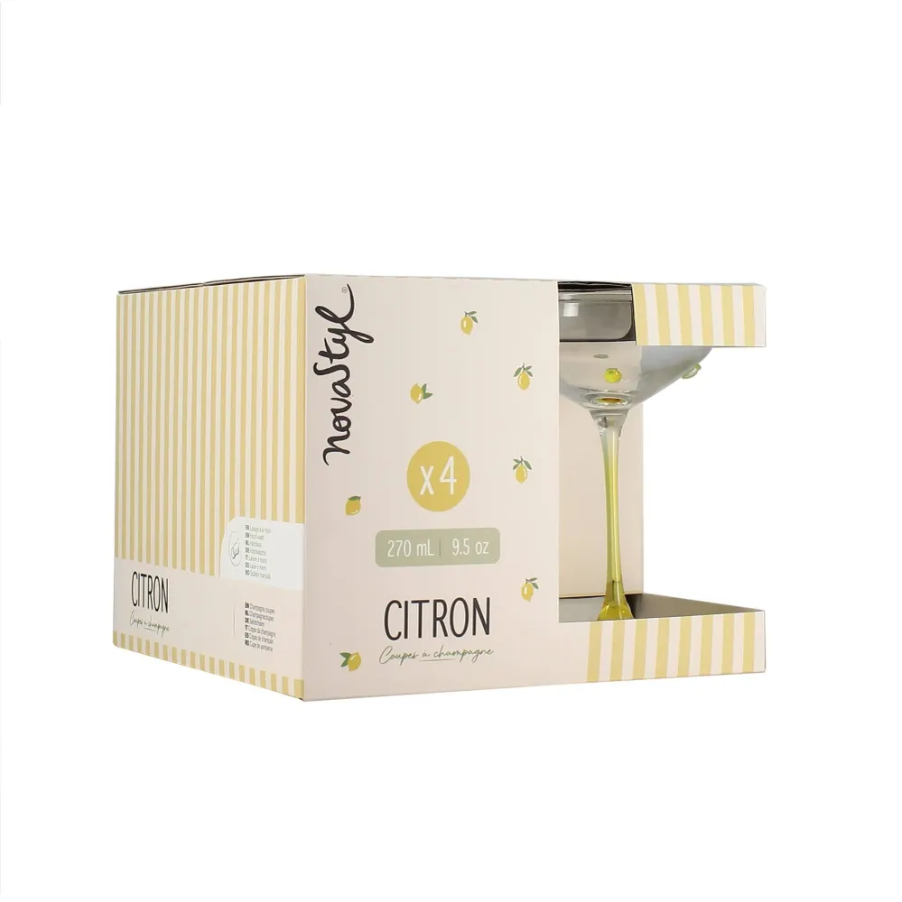 Lemon Dot Champagne Coupes, Set 4 Novastyl