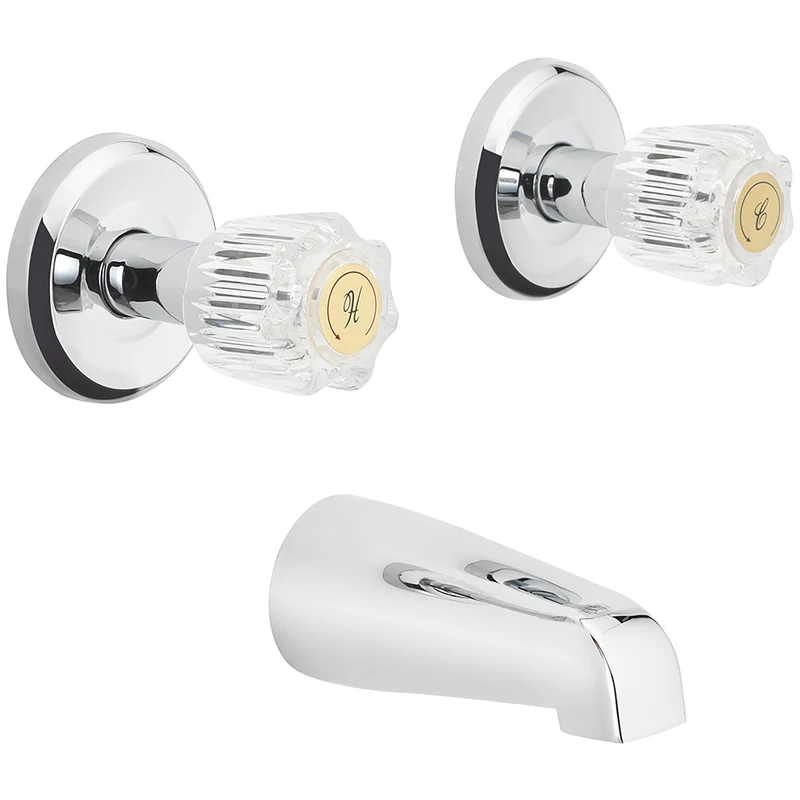 Grifo de bañera de pared cromado de dos manijas OakBrook - Caja abierta