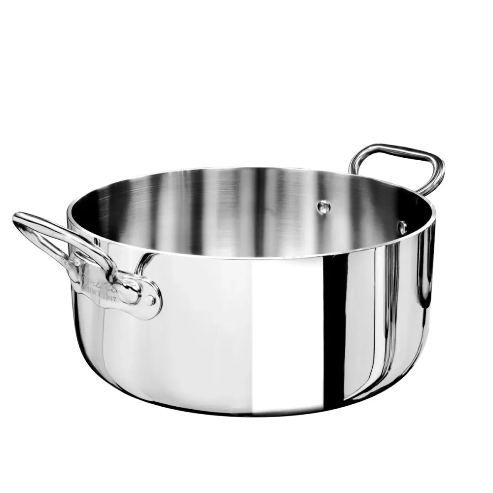 Olla baja de 5 capas con dos asas de acero inoxidable. Diámetro: 28 cm. Pentole Agnelli