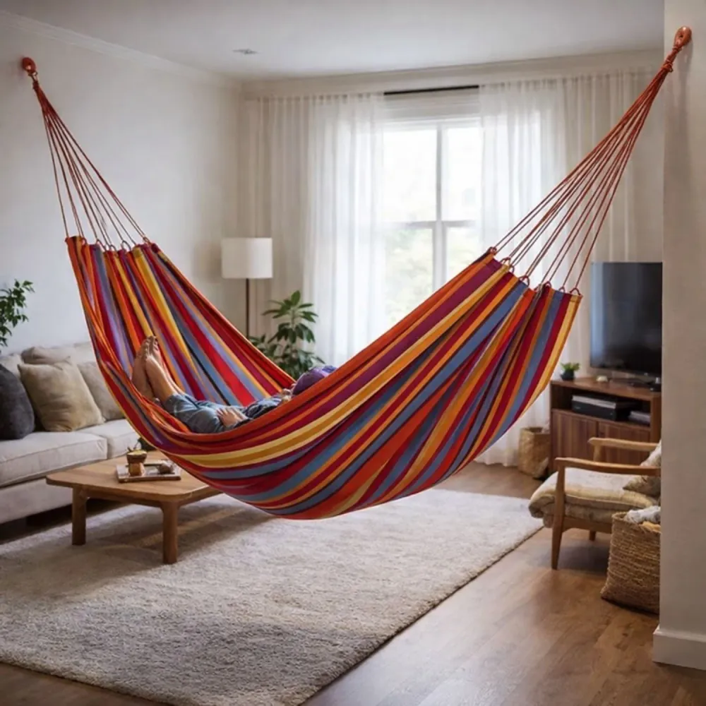 Hamaca Premium 2 Plazas 100% Algodón Multicolor Colgando Genérico