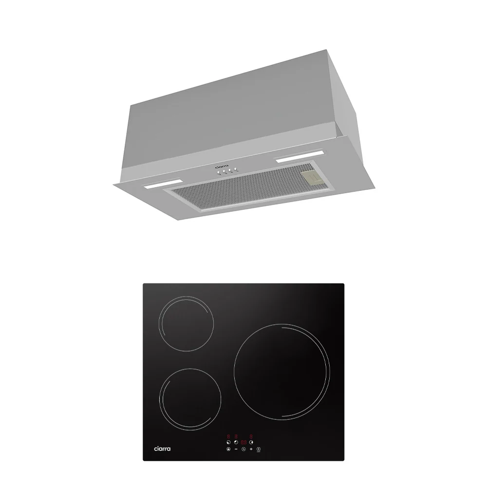 Ciarra 60cm Compact Set: Built- Hood + 3-Zone Induction Hob Black