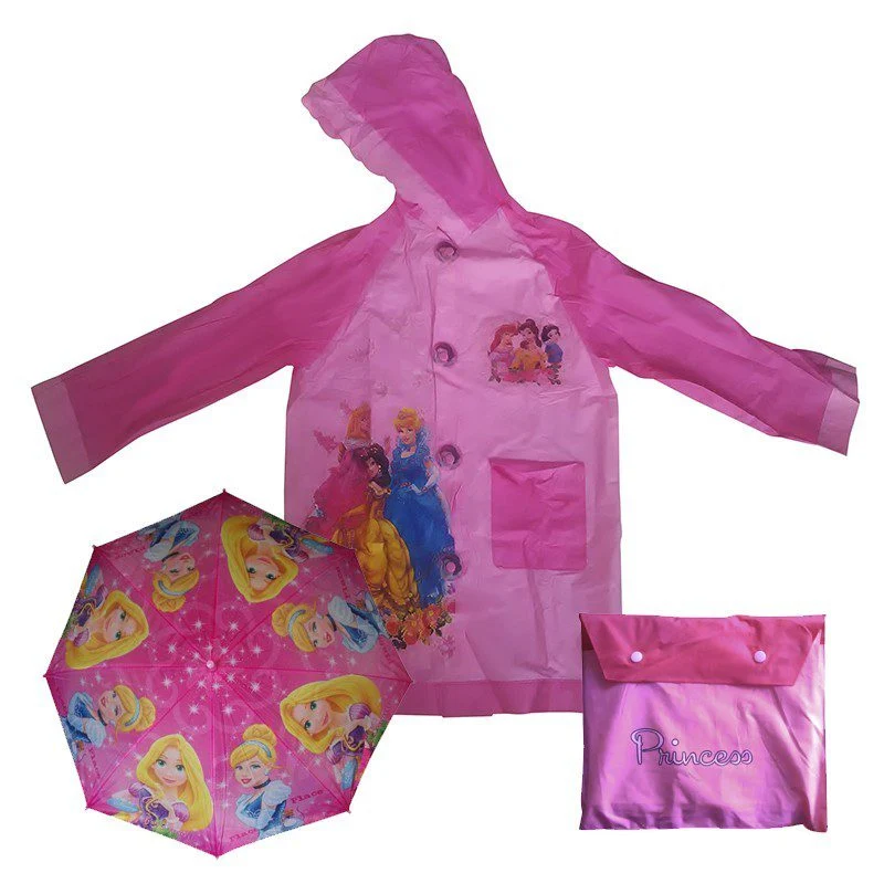 Combo Impermeables Niñas Princesas Disney + Sombrilla + Silbato + Estuche GRATIS!