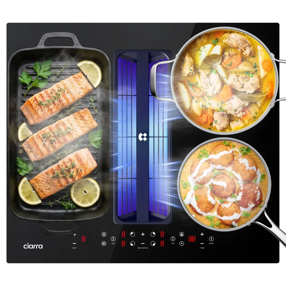 Ciarra ONE World First 590mm Induction Venting Extractor Hob – Best Built- Plasma⁺ Extractor Hob CBBEH594BBFF-OW