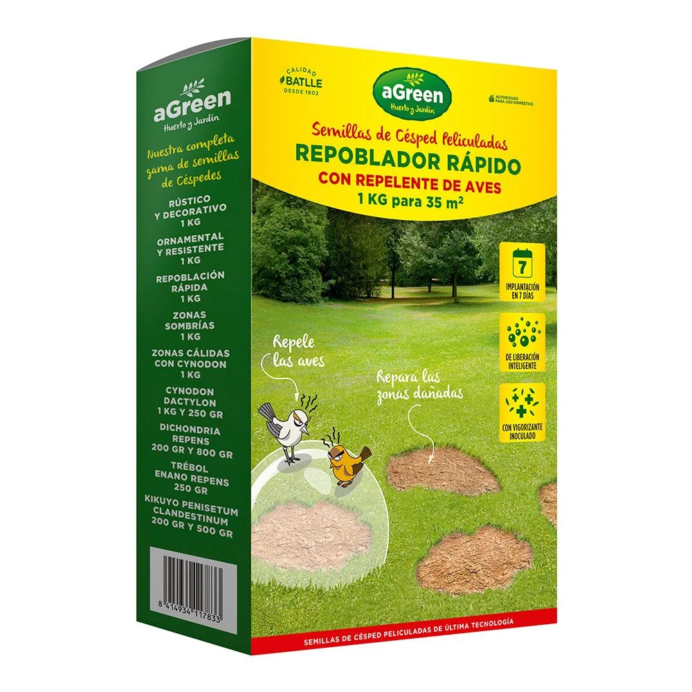 CÉSPED REPOBLADO RAPIDO CON REPELENTE PARA AVES 1 kg AGREEN