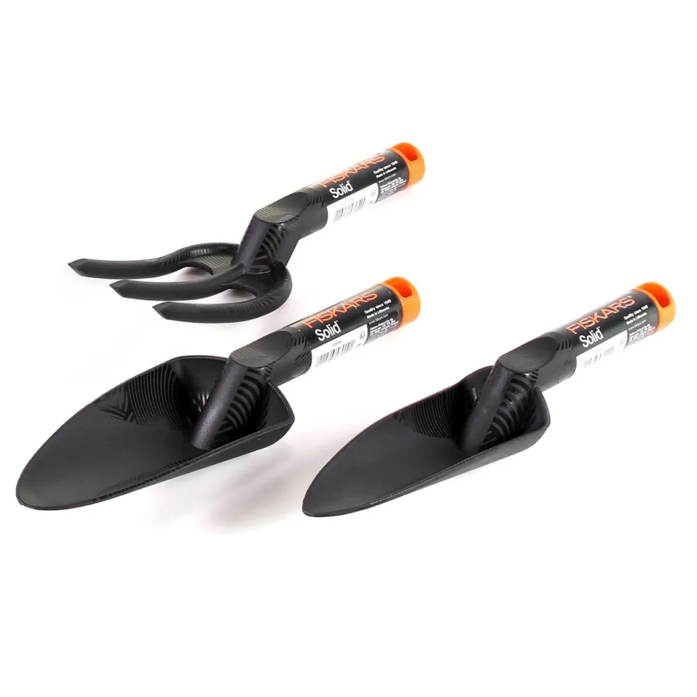 Set de jardín Fiskars Solid™ con paleta para flores, paleta para plantar y tenedor para flores para plantar y trasplantar...