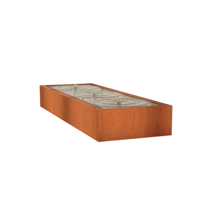 Mesa de agua en acero corten 300 x 100 x 40CM - Con 3 fuentes + LED Foudebassin.com