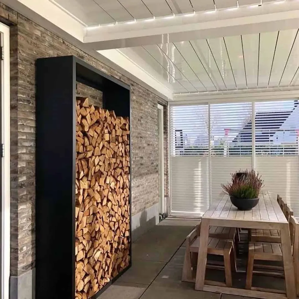 Almacén de leñ de acero sin pared trasera 150x38,5x150 cm Geroba