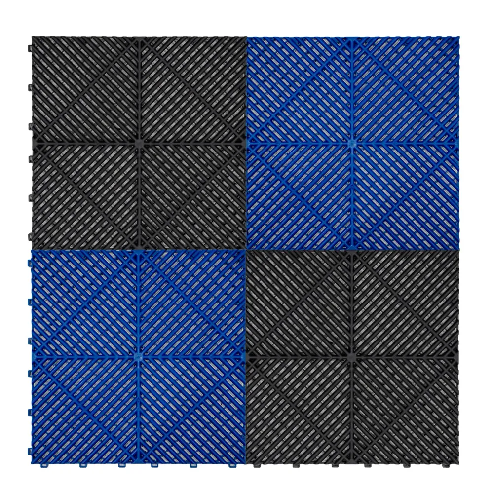 Baldosas de suelo para garaje de polipropileno con canales de ventilación (120un): 60un negras y 60un azules, con kit de 4...