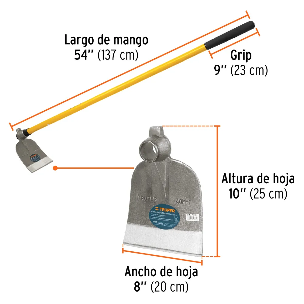 Azadón No. 1 oreja y martillo 2.6 lb con mango de 54' 19982 AOM-1M Truper