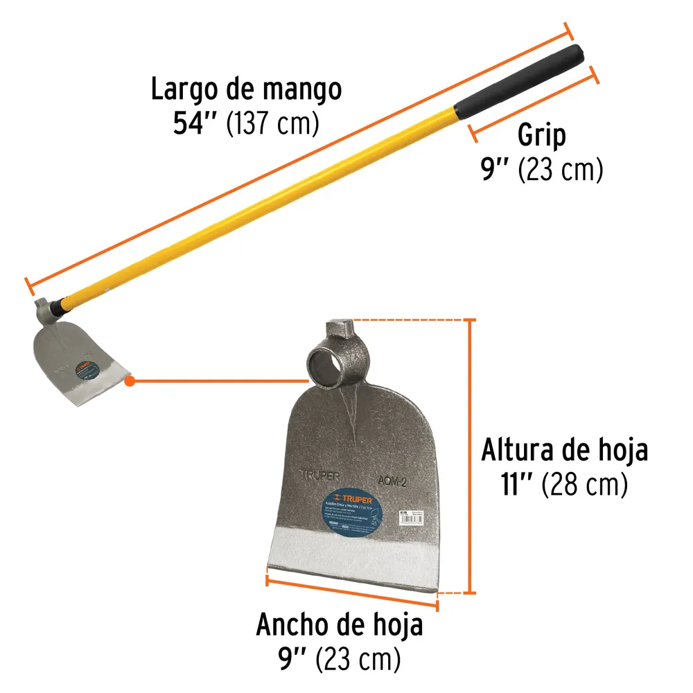 Azadón No. 2 oreja y martillo 2.8 lb con mango de 54' 19983 AOM-2M Truper