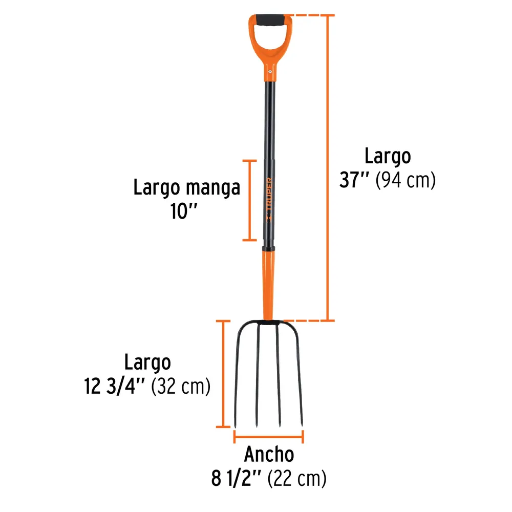 Bieldo para paja, 4 dientes, mgo largo 48', Truper 11003 BPJ-4