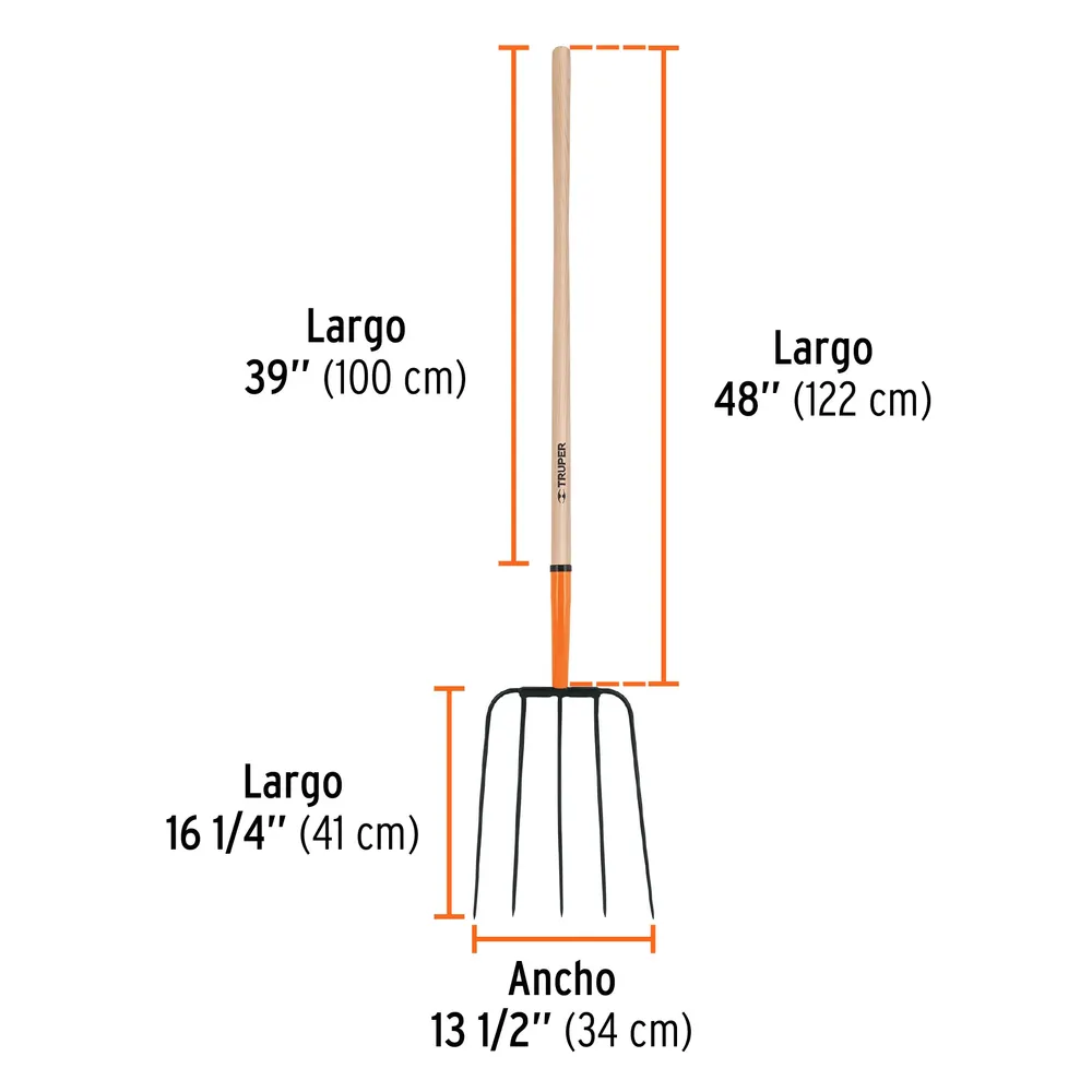 Bieldo para paja, 5 dientes, mgo largo 48', cab/grande 11008 BPJ-5B Truper