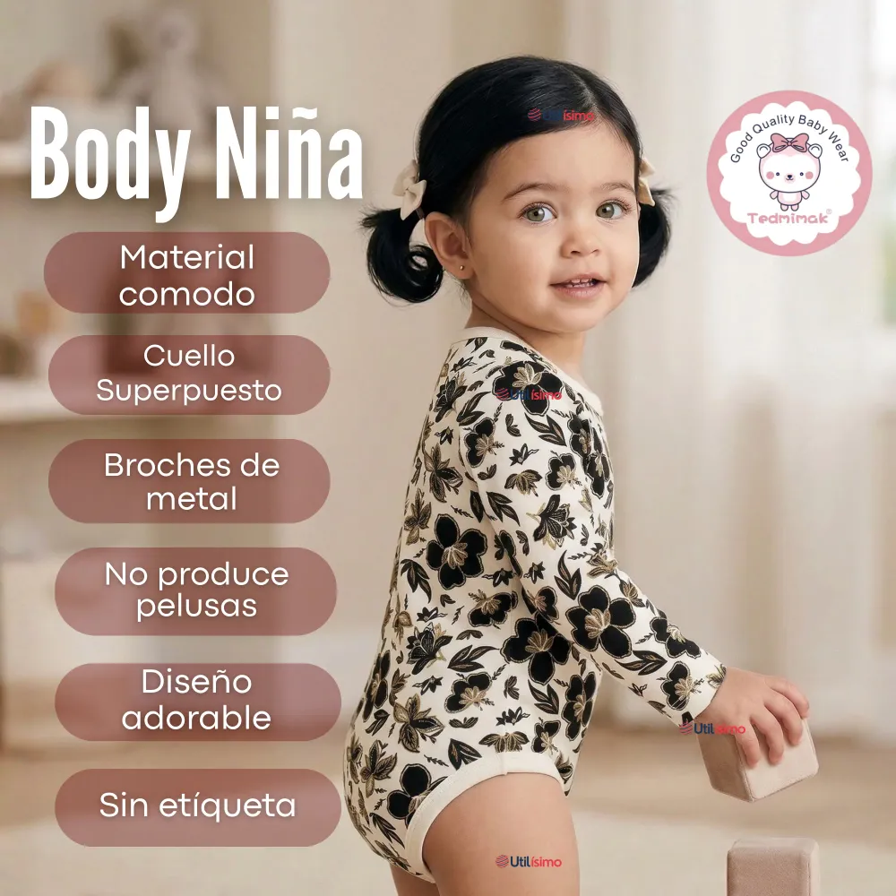 Pack 5 Bodys Manga Larga 100% Algodón Bebé Niñ Golden Magic Utilísimo Chile