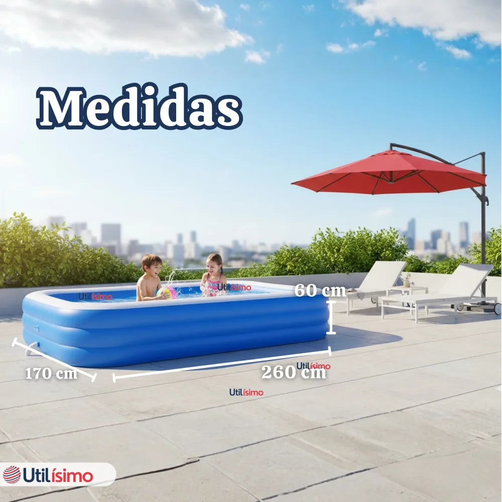 Piscina Inflable Rectangular 260x170x60 CM Color Azul Utilísimo Chile
