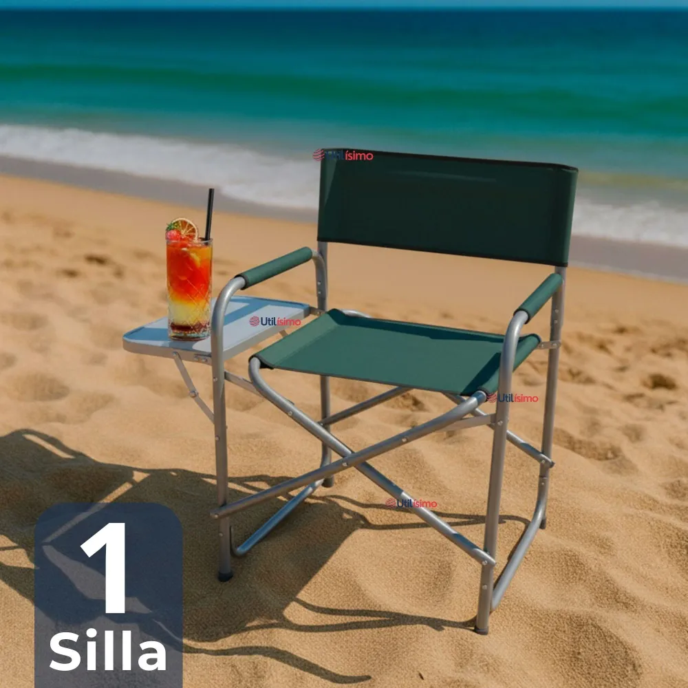 Silla Plegable De Playa Camping con Mesa Lateral Diseño Unicolor Utilísimo Chile