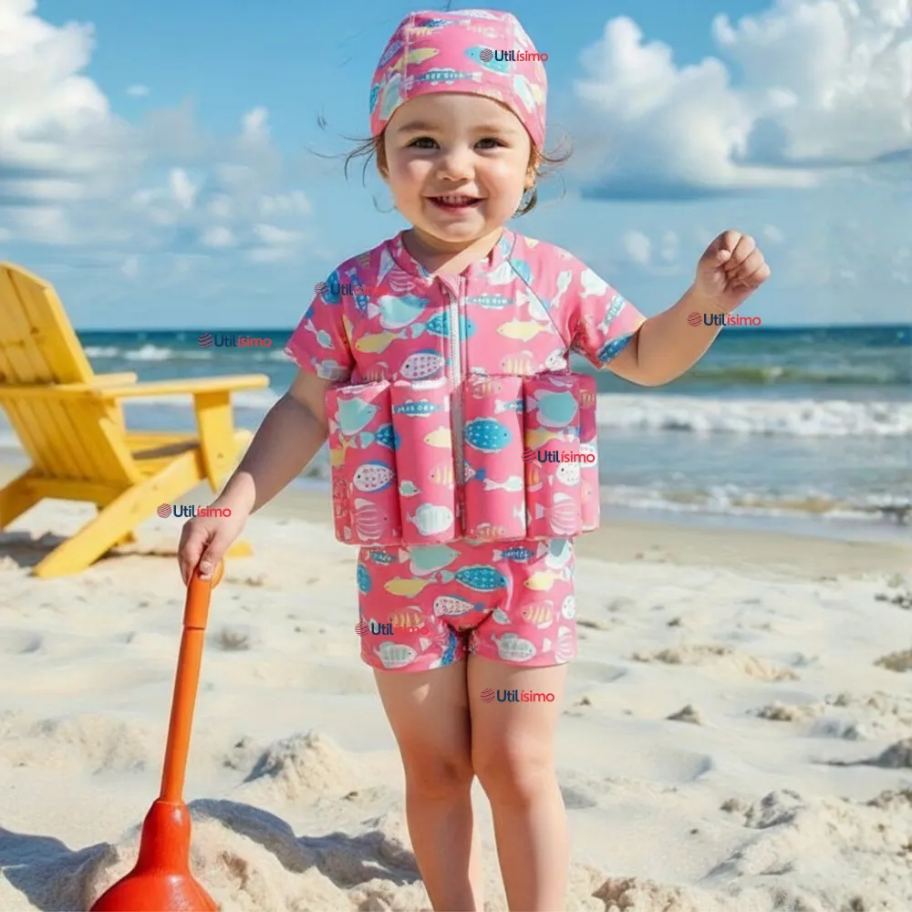 Traje de Baño Flotador Enterito Con Gorro Niñ 2 Piezas 9 36 Meses Pink Sea Utilísimo Chile