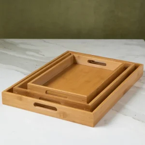 JUEGO DE BANDEJA RECTANGULAR DE BAMBÚ x 3
