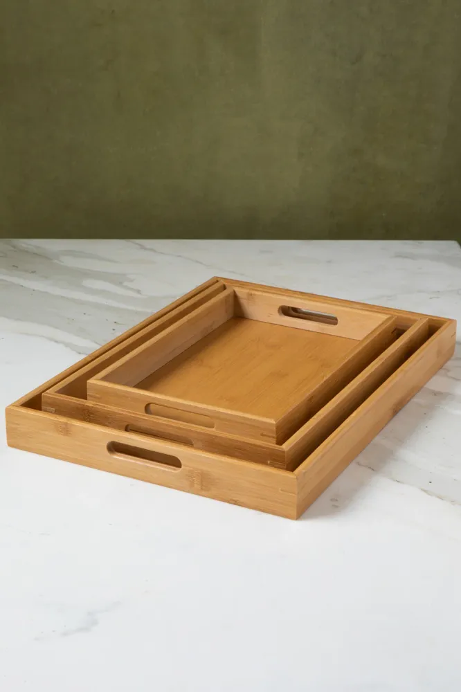 JUEGO DE BANDEJA RECTANGULAR DE BAMBÚ x 3