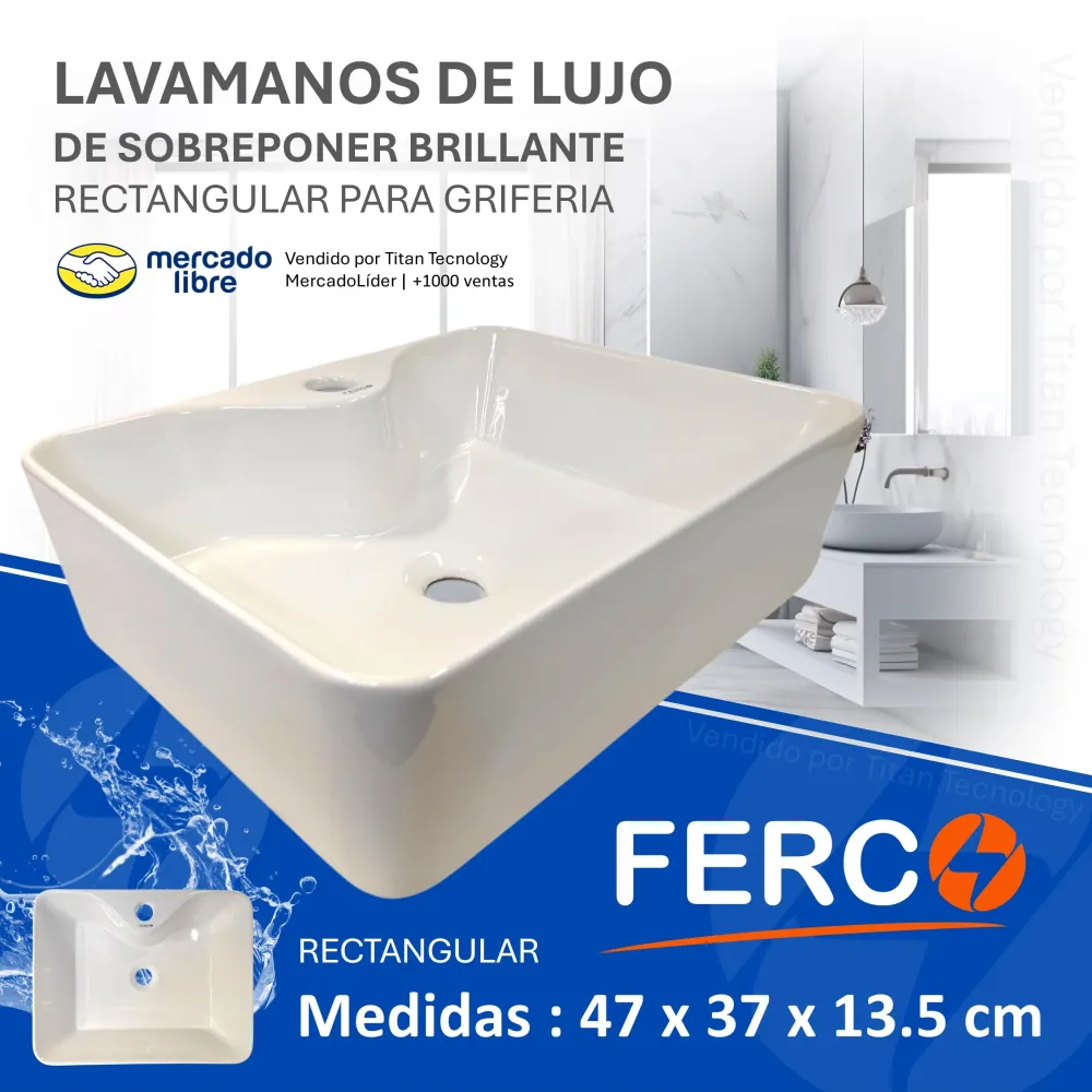 Lavamanos Moderno FERCO Rectangular para Sobreponer 47x37cm