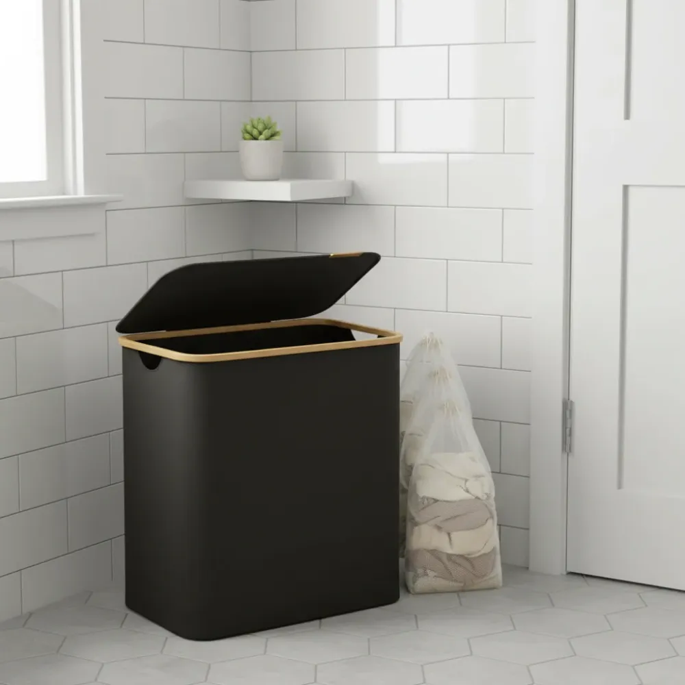 SORTISPACE – Cesto de ropa plegable con sistema triple para un orden perfecto Negro Cozey Maison