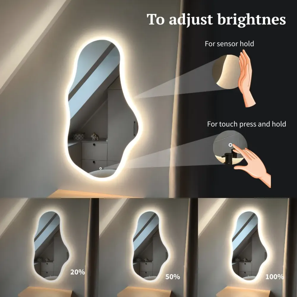Espejo LED con forma de nube y luz frontal