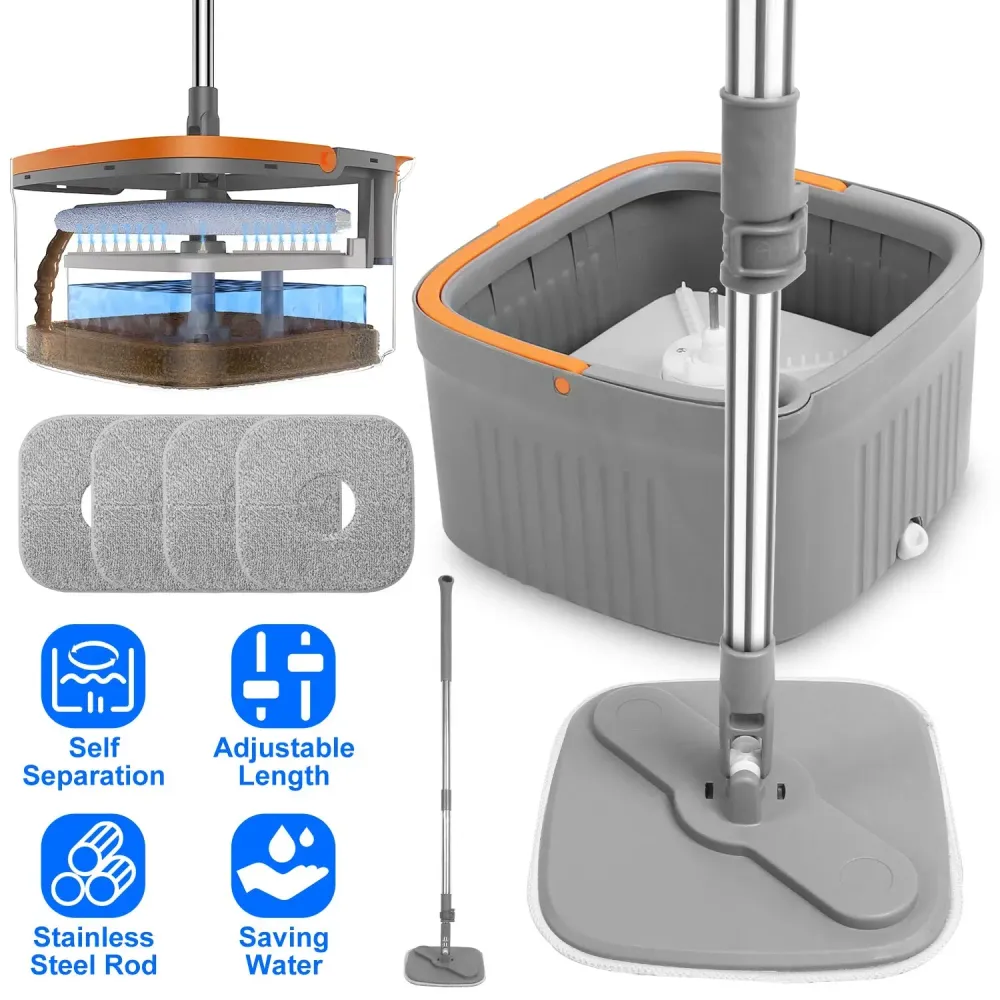 Sistema de Trapeador Giratorio 360° con Cubo Doble Compartimento CUERPO Y ROSTRO BELLO