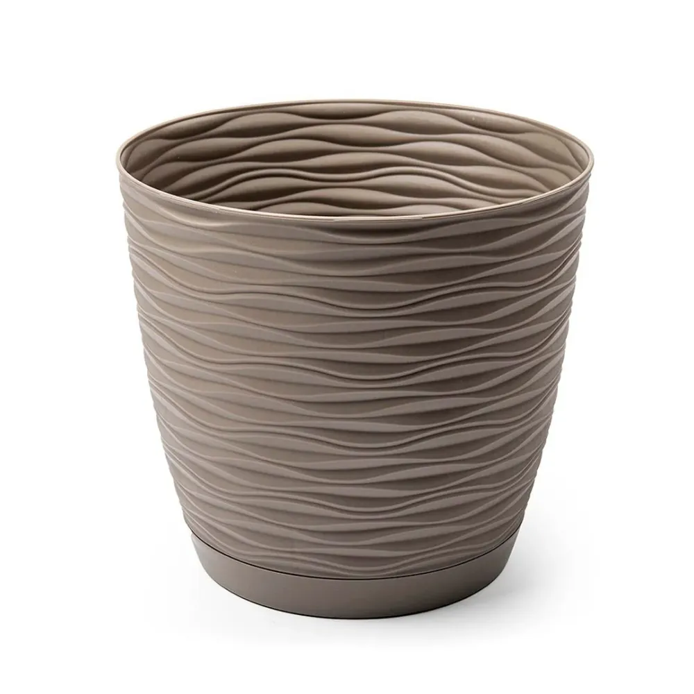Maceta Wind con Plato 23 cm - Acabado Mate y Plástico Reciclado Topo Plastic Forte