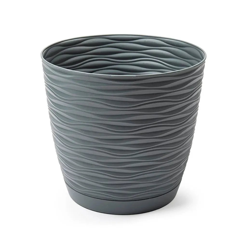 Maceta Wind con Plato 23 cm - Acabado Mate y Plástico Reciclado Topo Plastic Forte