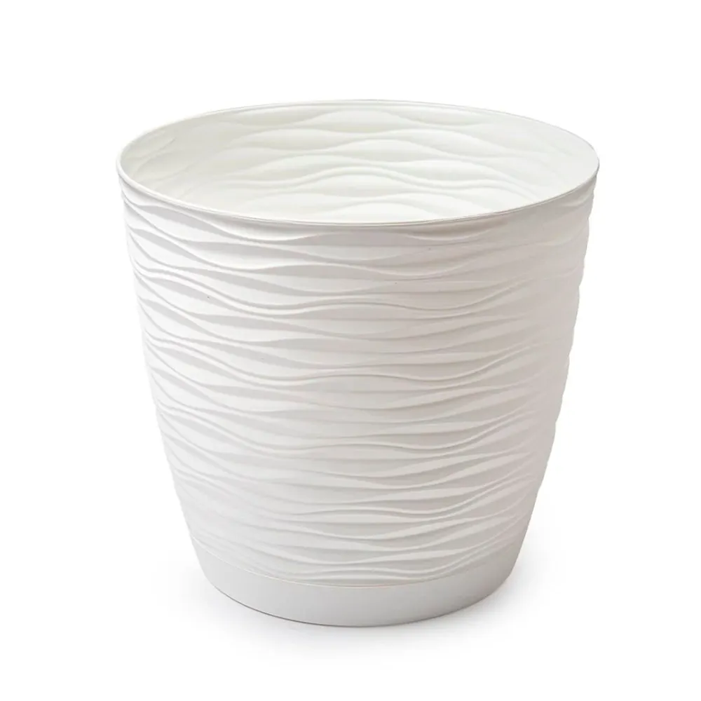 Maceta Wind con Plato 23 cm - Acabado Mate y Plástico Reciclado Topo Plastic Forte