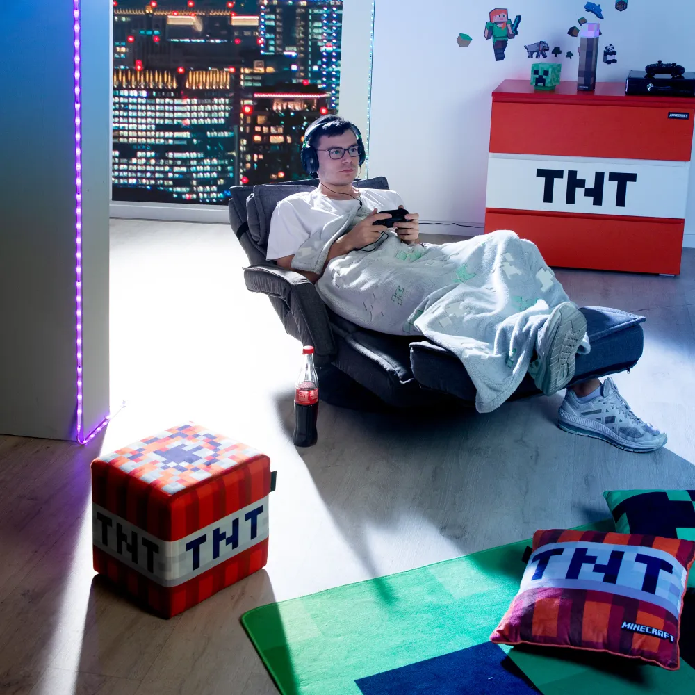 Manta suave 'Minecraft' con efecto brilla en oscuridad – Gris claro / Verde
