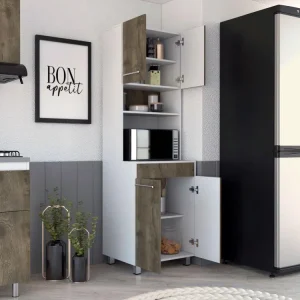 Módulo Microondas Vixmo, Nogal y Blanco Duqueza, con Cuatro Puertas Batientes RTA Design