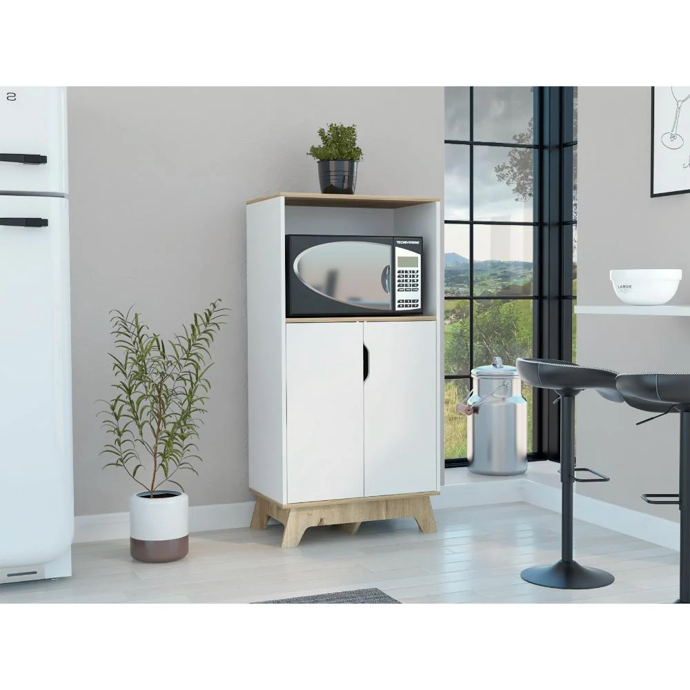 Modulo Microondas Coralyn, Blanco y Café Claro, con gran capacidad de almacenamiento RTA Design