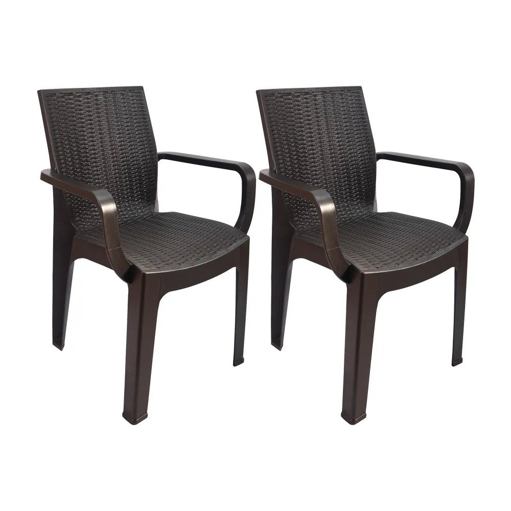 Set de 2 silla exterior ratan corsa con brazos café marca Boxbit