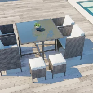Conjunto de jardín DAYTONA de resina trenzada, gris y blanco, para hasta 8 personas concept usine