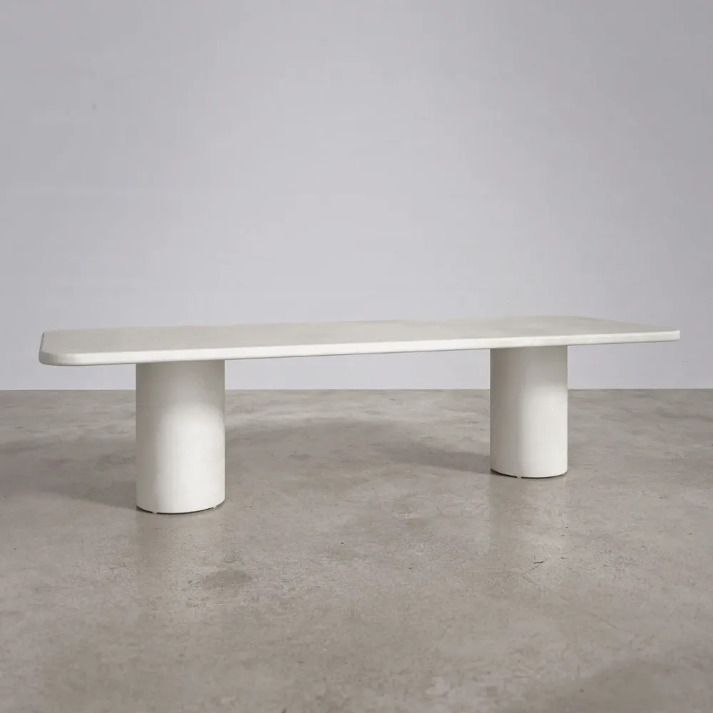 Mesa de comedor rectangular para exterior con patas redondas - Yonu - 300 x Pr 110 x Al 75 cm - Latte - Policompuesto