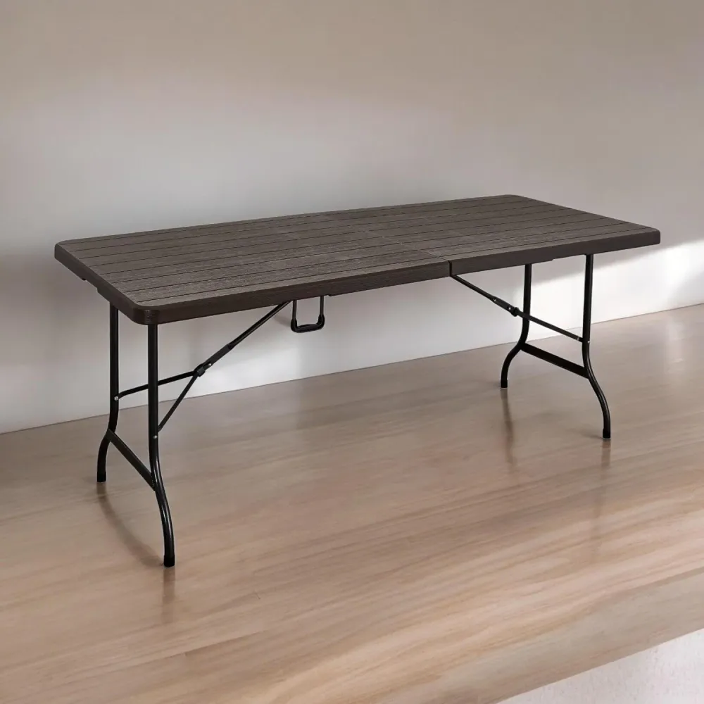 Mesa Plegable Rectangular Diseño Madera 180x74 Café Northwest