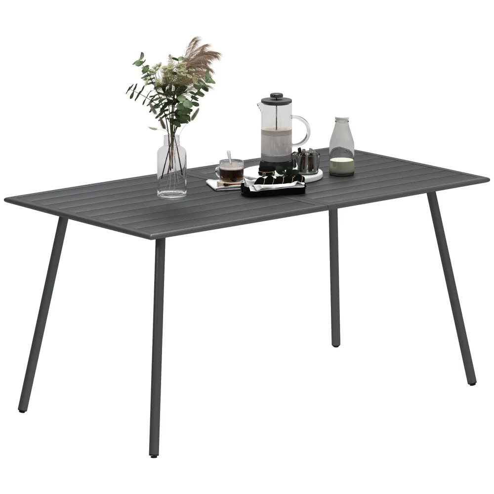 Outsunny Mesa Jardín Exterior Rectangular de Acero 150x80x74 cm Mesa Terraza Exterior con Diseño en Lamas Resistente la In...