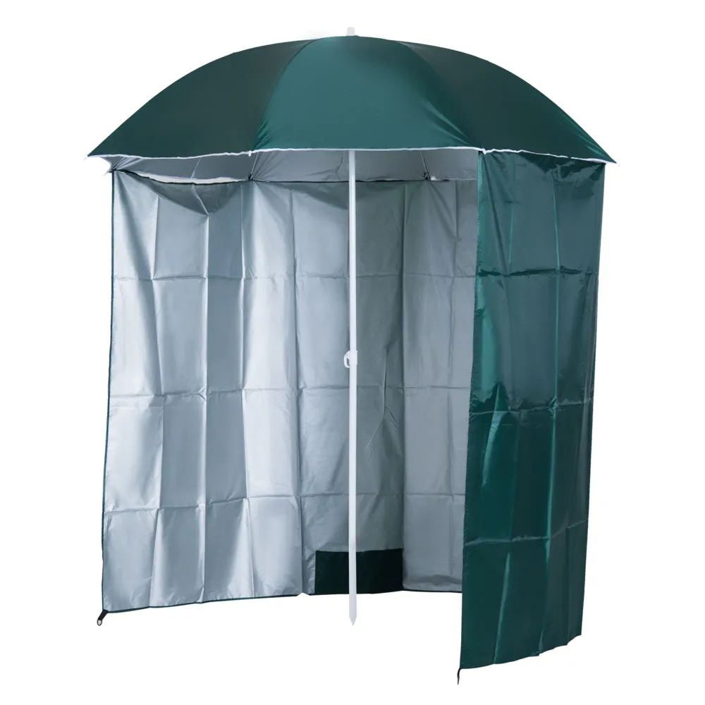 Outsunny Sombrilla de Playa con Panel Lateral Ø220x220 cm Parasol para Terraza con Apertura Manual 8 Varillas de Acero y B...