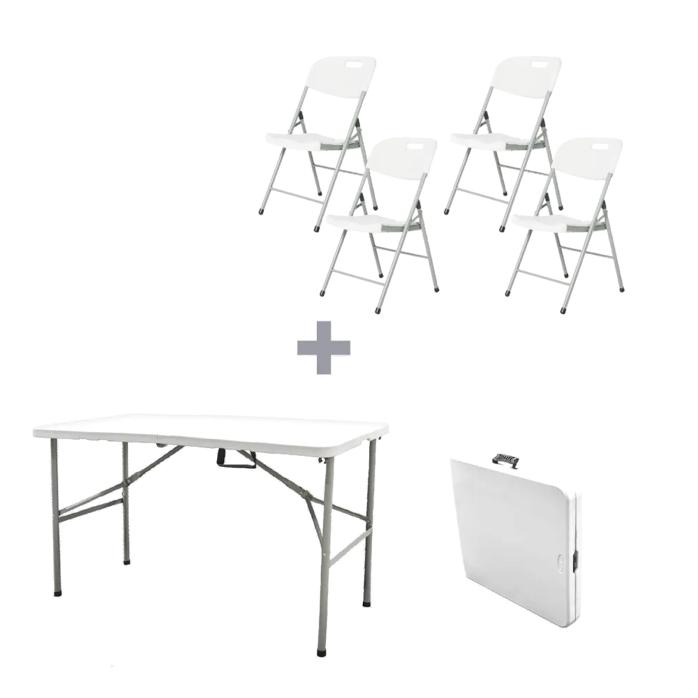 Combo Mesa Plegable 120 cm + Set de 4 Sillas Relan