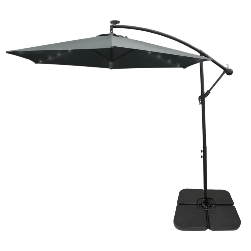 Sombrilla Voladiza de 3m con Luces LED y Base Cuadrada - Gris