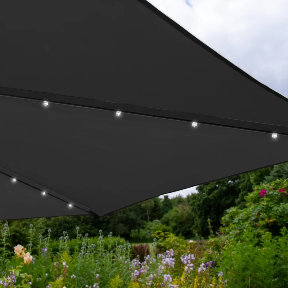 Sombrilla Voladiza de 3m con Luces LED y Base Cuadrada - Gris