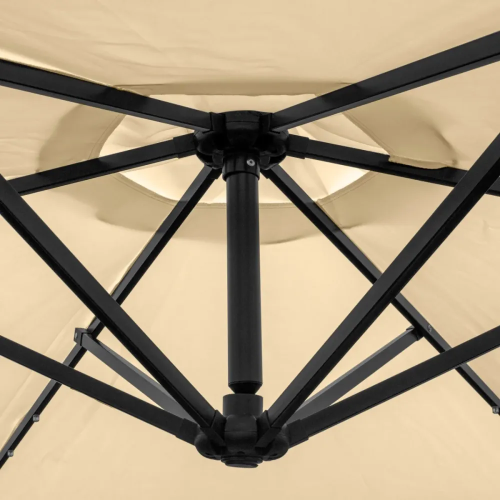 Sombrilla Voladiza de 3m con Luces LED y Base Cuadrada - Beige