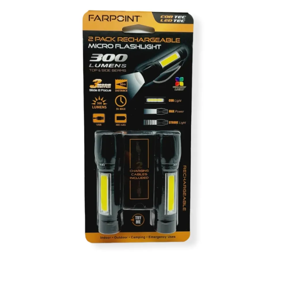 Farpoint - 3pck Rechargeable Micro Flashlight (300 Lumes) All Ways 99