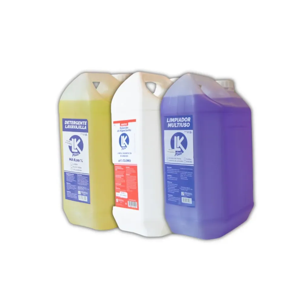 Pack x3 Bidones 5 Lts (Detergente Lavavajillas, Hipoclorito al 40%, Limpiador Multiuso Premium) LK