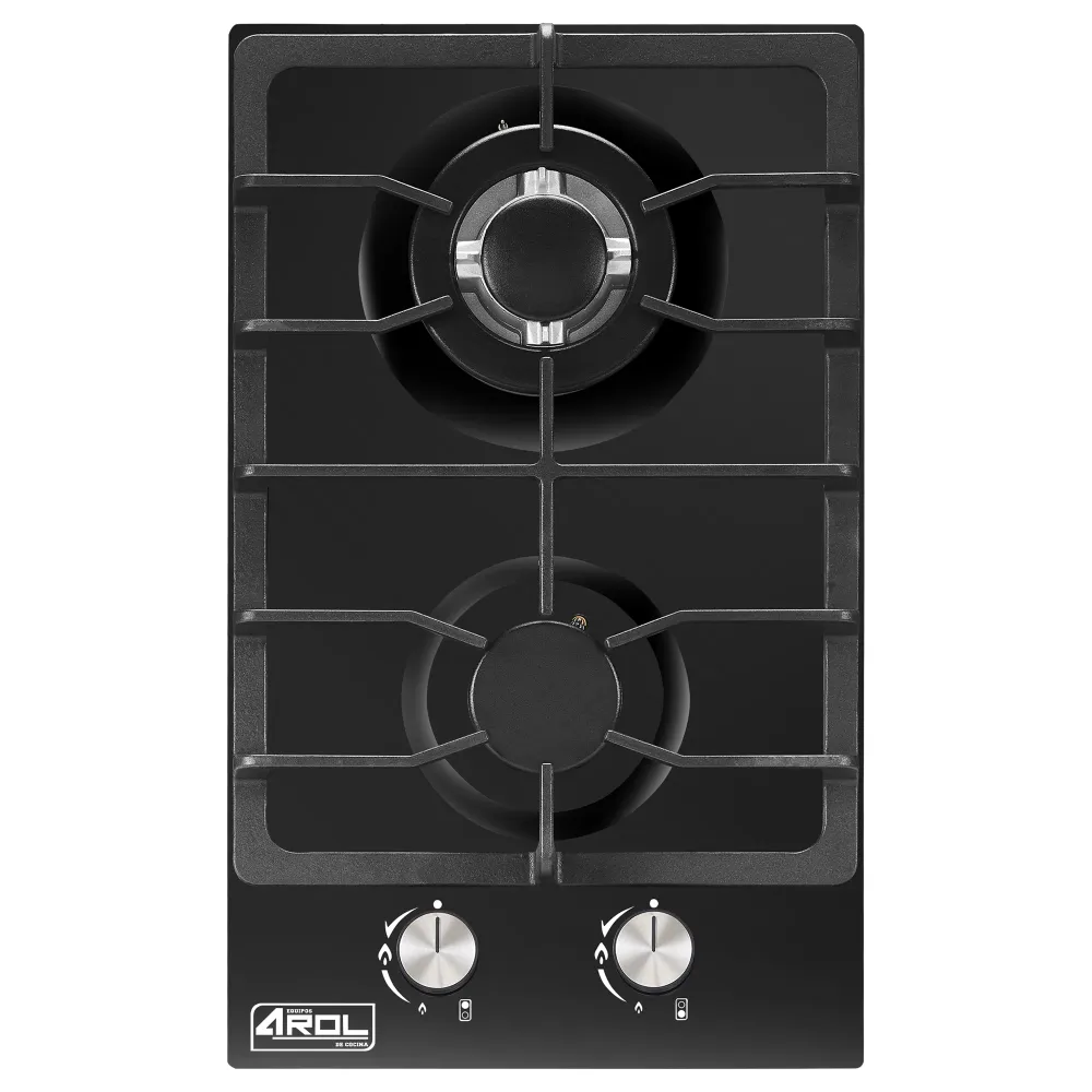 Parrilla de Gas de 2 Quemadores, Vidrio Templado, Empotrable, 31cm, AROL P-CN2Q31 Electrodomesticos Olvera