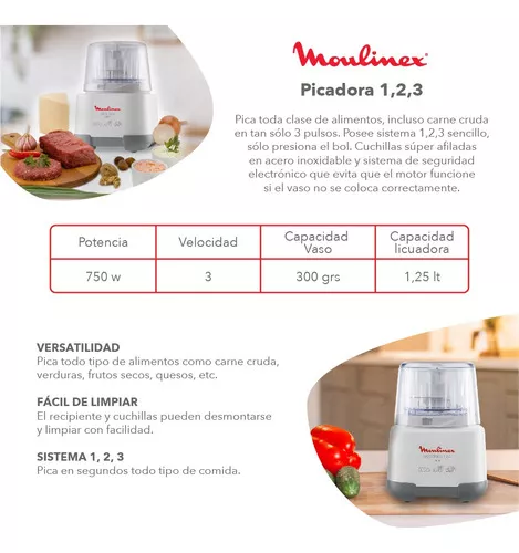 Picadora 1 2 3 750w Cuchilla Inoxidable Moulinex