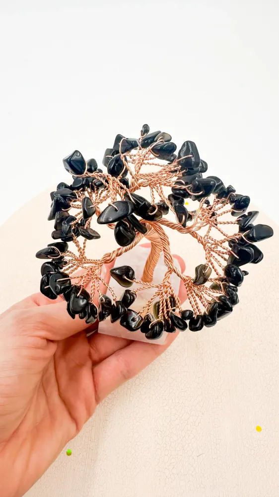Árbol de obsidiana con base de cuarzo rosa | Amor - Protección