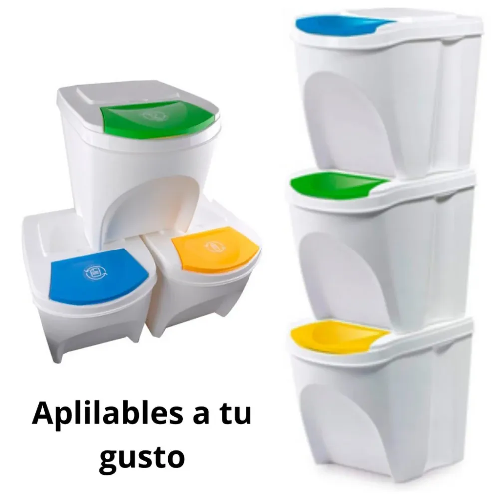 Cubo basurero vertical reciclaje en color blanco. Cubo para reciclar papel, vidrio y plástico.