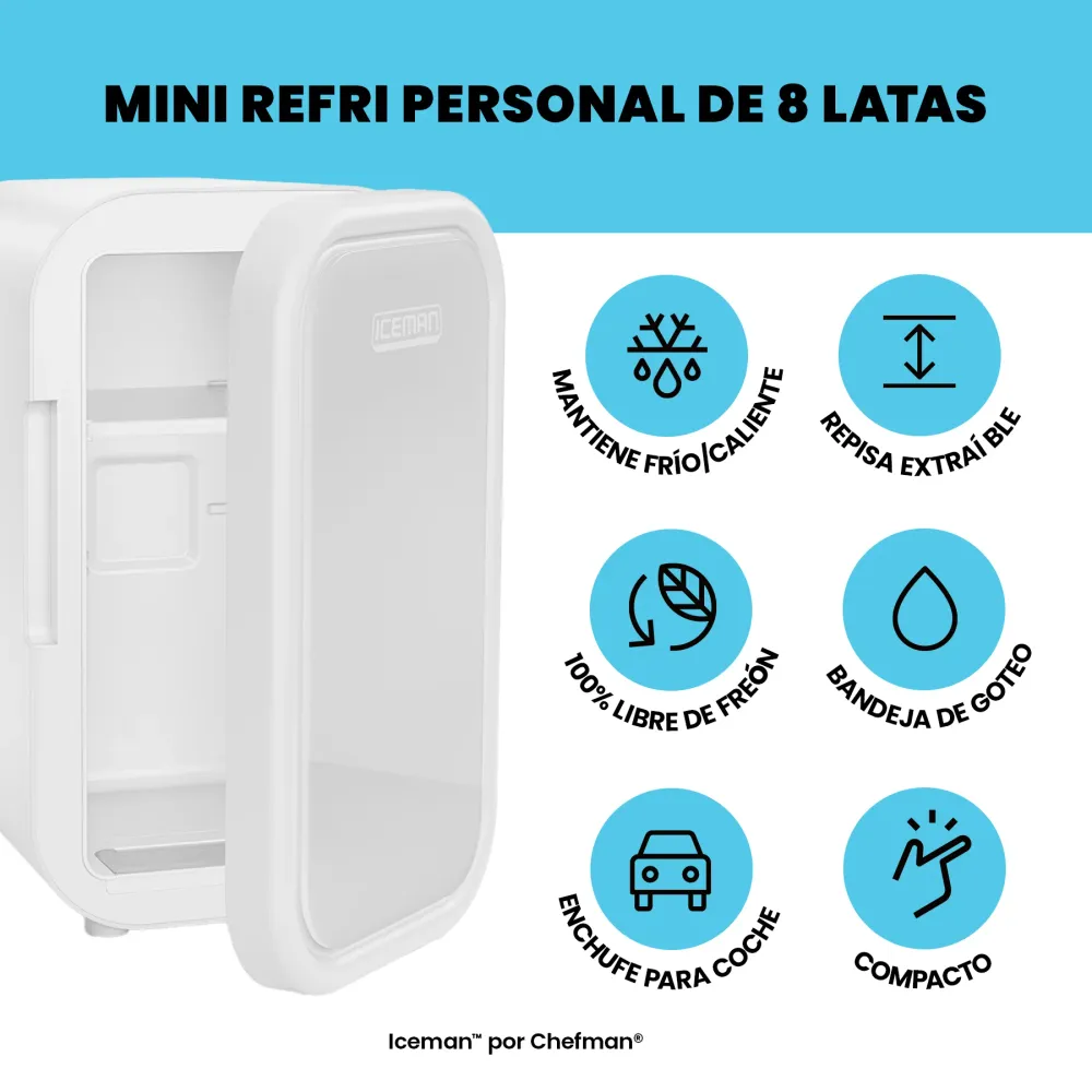 Iceman - Mini refrigerador portátil de 8 latas Blanco Chefman Mexico